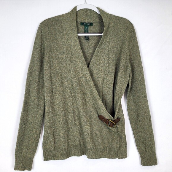 Lauren Ralph Lauren Faux Wrap Sweater Womens Medium Green Wool Blend - Picture 1 of 5